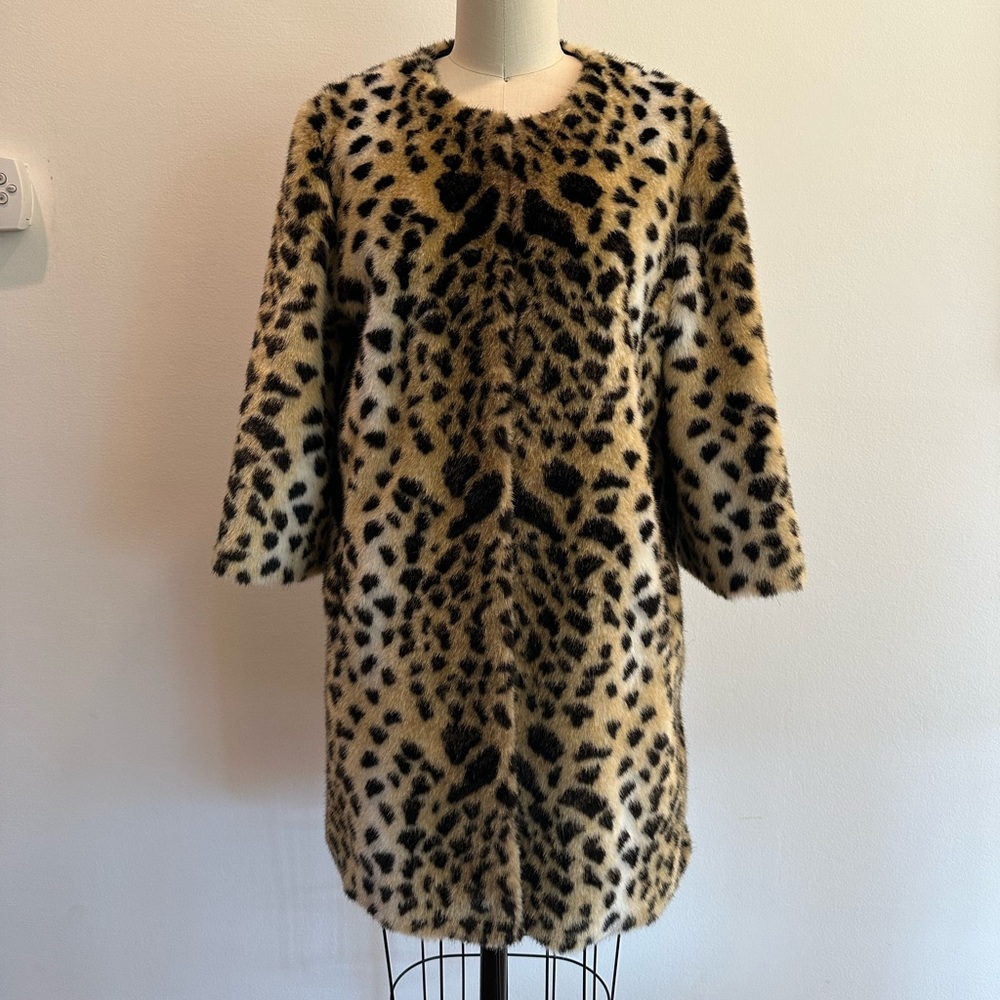 Fabulous Furs Leopard-Print Faux Fur Teddy Coat in Tan, Black, Cream